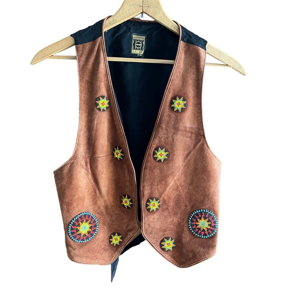 Gammon Shire Vintage Suede Leather Beaded Western Southwest Vest OSFA